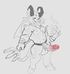 anthro big_penis big_testicles demon furry genitals highres humanoid_genitalia humanoid_penis league_of_legends mafekoba male male_only penis riot_games solo spade_tail teemo testicles