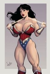 1girls breasts cleavage dc dc_comics devil_hs diana_prince female female_only huge_breasts muscles muscular muscular_female solo superheroine thick_thighs wide_hips wonder_woman wonder_woman_(series)