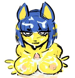 animal_crossing animal_humanoid ankha anthro big_breasts blue_hair bodily_fluids breasts cum cumshot domestic_cat duo egyptian ejaculation erection felid feline felis female genital_fluids genitals hair humanoid looking_at_viewer male mammal nintendo nipples nude outercourse paizuri raddix sex simple_background sketch straight video_games white_background