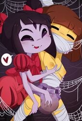 bondage bound cupping_breasts diaper frisk gag gagged groping_from_behind hand_on_diaper human merunyaa messy_diaper muffet scat spider undertale