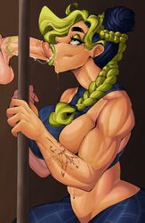 1boy 1boy1girl 1girls big_breasts big_penis blowjob blue_hair breasts earrings fellatio female green_eyes green_eyeshadow green_hair green_lipstick hair human jojo's_bizarre_adventure jolyne_kujo light-skinned_female light-skinned_male light_skin lipstick lipstick_mark lipstick_on_penis long_hair male mikestration multicolored_hair muscular muscular_female oral penis pole ponytail saliva saliva_string saliva_trail shounen_jump stone_ocean straight tagme tattoo toned toned_female