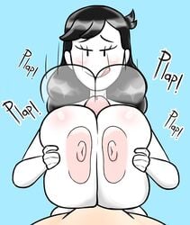 1boy 1boy1girl 1girls alternate_breast_size astroarts big_breasts blush breasts huge_breasts jaiden_animations jaidens_mom large_breasts motion_blur paizuri plap pov straight tongue_out youtube youtuber