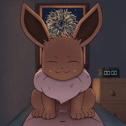 1:1 1boy 1boy1girl 1girls bedroom blush bodily_fluids brown_body brown_eyes brown_fur clock closed_eyes cowgirl_position cum cum_in_pussy cum_inside duo eevee female female_on_human female_on_top female_penetrated feral feral_penetrated fireworks first_person_view fur furry genital_fluids happy happy_sex hi_res holidays human human_on_feral human_penetrating human_penetrating_feral human_pov interspecies male male_on_bottom male_on_feral male_penetrating male_penetrating_female mammal new_year nintendo on_bottom on_top penetration pokémon_(species) poképhilia pokemon sex sitting smile solidpoint solo_focus straight vaginal_penetration video_games white_body white_fur zoophilia