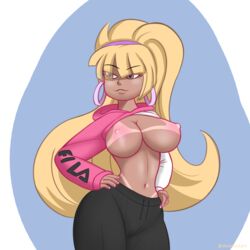 1girls big_breasts blonde_hair breasts disney disney_channel dixieduckart earrings eyebrows_visible_through_hair gravity_falls hairband hands_on_hips pacifica_northwest shirt_up tanline