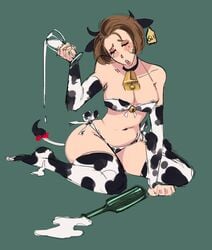 1girls banirakohi bare_midriff bare_thighs bell big_breasts brown_hair choker cleavage closed_eyes clothed collar cow_ears cow_girl cow_horns cow_print cow_tail cowbell crying drunk ear_tag fake_animal_ears fake_tail fire_emblem fire_emblem:_three_houses kneeling manuela_casagranda mature_female milk nintendo number_tag panties sad short_hair sketch skimpy_clothes sleeves spilled_drink tag tears thick_thighs thighhighs wariza wine_bottle wine_glass year_of_the_ox