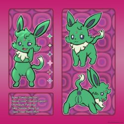 1:1 anthro anus chest_tuft chibi eevee eeveelution espeon female feral forehead_gem fur fusion genitals green_body green_fur hi_res model_sheet nintendo obscenecanary plump_labia pokémon_(species) pokémon_fusion pokemon pussy solo text tuft video_games white_text