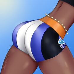 artemissart ass ass_up big_ass big_butt booty_shorts bubble_butt dark-skinned_female dark_skin nessa_(pokemon) pokemon pokemon_ss shiny_skin