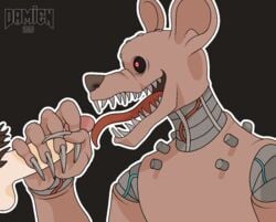 2020 ambiguous_gender animatronic anthro black_background black_sclera brown_body brown_nose demondoggodamien duo fazbear_fanverse fellatio five_nights_at_candy's five_nights_at_candy's_3 genitals hand_on_penis handjob humanoid_genitalia humanoid_penis licking long_nails machine male male/ambiguous mammal metal metallic_body monster_rat_(fnac3) murid murine nails oral penile penis penis_lick rat rat_(fnac) red_eyes robot rodent sex sharp_nails sharp_teeth signature simple_background stitch_(sewing) teeth tongue tongue_out video_games wire