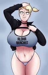 blonde_hair dj_(hellonearthiii) hellonearthiii huge_breasts meme_attire tubetop