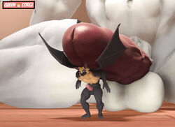 3d_(artwork) anthro balls barazoku big_balls big_penis chiropteran crush digital_media_(artwork) domestic_cat duo felid feline felis genitals growth huge_balls huge_cock macro male male/male male_focus mammal micro muscular penis queen-corgi shrink shrinking size_difference size_play size_transformation source_filmmaker spread_wings transformation wings