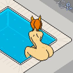 ass champions_legion dat_ass from_above from_behind idony_(champions_legion) pixel_art pool sitting