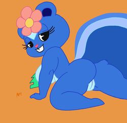 1girls anthro ass ass_focus blue_fur buckteeth female flower_in_hair furry happy_tree_friends large_breasts lilli_villa nudity petunia petunia_(htf) skunk