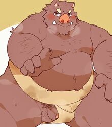 0119_muu 2021 anthro balls belly blush furry genitals hi_res kemono male male_only mammal moobs musk nipples overweight overweight_male penis solo suid suina sumo sus_(pig) wild_boar