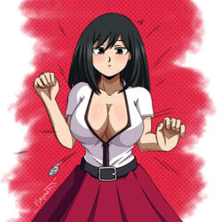 big_breasts black_eyes black_hair blush breasts bryaxrt cleavage female female_only kodai_yui kuudere long_hair my_hero_academia solo tagme wardrobe_malfunction yui_kodai