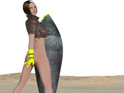 1girls 3d 3d_(artwork) anna_marie beach female female_only marvel marvel_comics nocturnastudios pinup rogue_(x-men) sand solo x-men