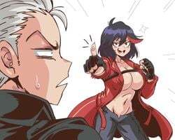 1boy 1girls capcom cosplay crossover dante_(cosplay) devil_may_cry devil_may_cry_3 fingerless_gloves i_am_the_storm_that_is_approaching kill_la_kill lewdamone matoi_ryuuko motivated studio_trigger vergil white_hair