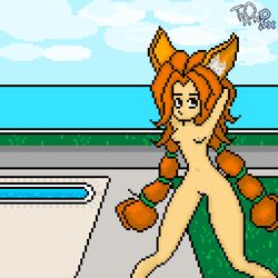 champions_legion cute day ears_up idony_(champions_legion) naked pixel_art pool pose posing