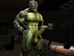 1boy 3d abs angry annoyed anthro anthro_only ass balls bar bar_counter biceps big_butt big_pecs big_penis blaster bossk bottle cantina chair counter cup dark erection furniture genitals green_body green_scales green_skin gun holding_cup holding_object holding_weapon humanoid inside knife looking_at_viewer male male_only multicolored_body multicolored_scales multicolored_skin muscular muscular_arms muscular_humanoid muscular_legs muscular_thighs nude pecs penis ranged_weapon rifle scales solo stairs standing star_wars table tank teeth thick_thighs trandoshan triceps tube vehicle weapon yaoi