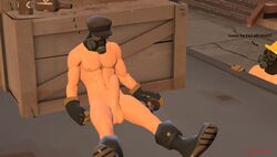 2boys 3d abs asleep beer beer_bottles boots bottles cap chest_tuft crate drunk erect_while_sleeping erection gas_mask gloves large_balls large_penis legs_apart male_focus male_only mostly_offscreen_character muscular nude pecs pyro pyro_(team_fortress_2) sleeping solo_male team_fortress_2 traffic_cone