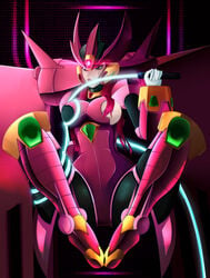 1girls android armor female ferham green_eyes helmet legs legs_spread lluanhyperzero mega_man mega_man_x open_mouth red_hair robot robot_girl rockman solo tongue