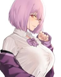 1girls big_breasts bob_cut female female_focus female_only j@ck lavender_hair red_eyes shinjou_akane short_hair ssss.gridman straining_buttons sunglasses tagme tinted_eyewear yellow-tinted_eyewear