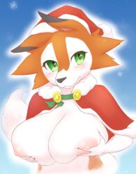 1girls 2021 absurd_res anthro ass big_ass big_breasts blush breast_grab breasts canid canine christmas claws clothing cute cute_fang dusk_lycanroc female female_focus female_only fluffy fluffy_tail fur furry green_eyes happy heart hi_res looking_at_viewer lycanroc mammal naked nintendo nipples open_mouth orange_body orange_fur pawpads paws pokémon_(species) pokemon ruvark sharp_teeth solo solo_focus sweat tail tongue video_games