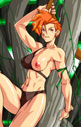 amazon arikawa breasts capcom nipples one_breast_out orange_hair red_eyes red_hair rule_63 strider_(video_game) strider_hiryu