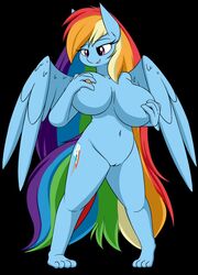 big_breasts breast_grab breasts friendship_is_magic hair hand_on_breast long_hair multicolored_hair my_little_pony nipples nude pussy rainbow_dash_(mlp) rainbow_hair ricederp smile smooth_skin standing