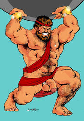 1boy 2009 avengers ball-ring bara bruno_b chest_hair facial_hair foreskin hairy hercules_(marvel) human male male_only marvel muscles muscular muscular_male nude penis semi-erect solo tagme testicles uncircumcised uncut