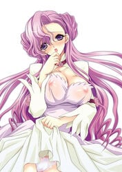 1girls breasts code_geass dress dress_lift euphemia_li_britannia female hair highres large_breasts nekoaki nipples panties purple_eyes purple_hair see-through solo underwear