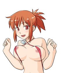 1girls 2chan animated areolae bouncing_breasts breasts brown_eyes brown_hair bust dog_tags erect_nipples female female_only futaba_channel happy hinemosu hinemosu_notari jump_cycle jumping kudoi large_breasts looking_at_viewer navel nijiura_maids nipple_bulge open_mouth panties payot pointy_chin ponytail pretzel_bikini simple_background sling_bikini solo swimsuit tied_hair white_background