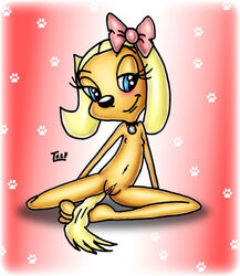 anthro barefoot blush bow brandy_&_mr_whiskers brandy_harrington canine disney disney_channel dog female female_only flat_chest front_view fur furry furry_tail hair hairbow innocenttazlet mammal nipples pussy sitting smile solo tagme tail toon_disney