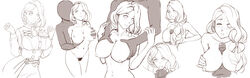 1boy 1girls breast_squeeze breasts breasts_out cum cum_on_face cumshot faceless_male facial fire_emblem fire_emblem:_three_houses fully_clothed groping_from_behind hairy_pussy large_breasts licking_testicles mercedes_von_martritz monochrome nintendo nude_female one_eye_closed paizuri pubic_hair sangoku123 sketch tongue tongue_out yamanoha