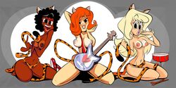 3girls archie_comics athletic athletic_female chocolate_and_vanilla dark-skinned_female dark_skin female female_focus female_only hanna-barbera josie_and_the_pussycats josie_mcoy melody_valentine multiple_girls nipples nudity pinup pinup_pose pose posing solo tagme themrock valer valerie_brown