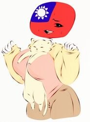 boobs cat countryhumans countryhumans_girl cute flawsy huge_breasts lost_social_credits taiwan taiwan_(countryhumans) taiwanese_flag wholesome