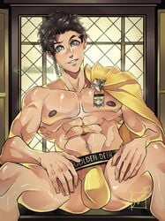 1boy abs bare_chest bulge chest_hair claude_von_riegan fire_emblem fire_emblem:_three_houses green_eyes jockstrap male male_only muscular solo spread_legs suzumeyaoi underwear