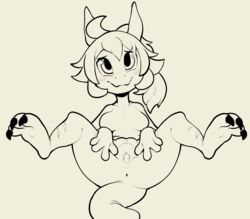 absurd_res anthro black_and_white female fols folseh_(kobold) genitals hair hi_res itsunknownanon kobold monochrome presenting presenting_pussy pussy scalie solo spread_legs spreading