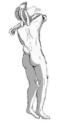 anthro athletic athletic_anthro athletic_male bovid caprine condom dragon_wick furry goat horn male mammal monochrome seductive sexual_barrier_device solo wick