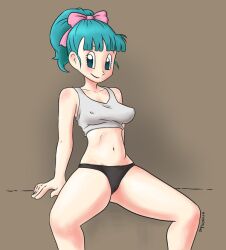 black_panties bulma bulma_briefs dragon_ball dragon_ball_(classic) eronimbus legs_apart nipple_bulge panties spread_legs tank_top teenage_bulma teenager