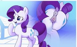 2021 absurd_res anus ass blue_eyes bodily_fluids clitoris cutie_mark equid equine eyelashes female feral friendship_is_magic genital_fluids genitals hasbro hi_res horn mammal my_little_pony nookprint open_mouth pussy pussy_juice rarity_(mlp) rear_view unicorn