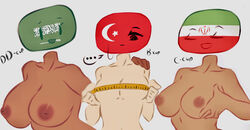 3girls big_breasts brown-skinned_female brown_skin countryhumans countryhumans_girl female flawsy holding_breast iran iran_(countryhumans) iranian_flag multiple_girls rope_bondage saudi_arabia saudi_arabia_(countryhumans) saudi_arabian_flag small_breasts tagme turkey_(country) turkey_(countryhumans) turkish_flag