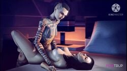 2girls 3d animated bouncing_breasts fugtrup jack_(mass_effect) laying_on_back lowres mass_effect miranda_lawson no_sound nude_female sex_toy shorter_than_10_seconds strap-on tattoo video yuri