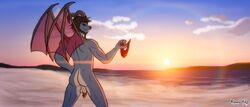 1boy 21:9 absurd_res anthro ass backsack balls beach black_sclera clothing detailed_background dragon genitals hi_res kimero_kat lens_flare male male_only muscular muscular_anthro muscular_male penis scalie seaside solo solo_focus speedo sunset swimwear ultrawide vampire