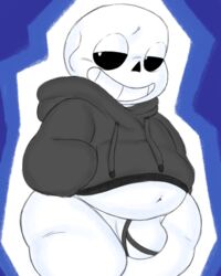 1boy bedroom_eyes belly chubby chubby_male filthyopossum grin hoodie male male_only sans skeleton smirk solo solo_male thick thick_ass thick_thighs undertale underwear