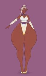 1girls belly big_ass big_hips big_thighs bottom_heavy dark_skin elf enna_(franktonius) franktonius giant_ass heart high_heels huge_ass huge_hips huge_thighs hyper hyper_ass hyper_thighs long_ears long_legs midriff pointy_ears smile thick_thighs wide_hips