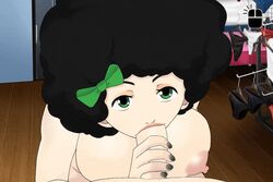 1boy 1boy1girl 1girls afro animated big_breasts black_hair blowjob breast_press breasts carl_(umichan) clothing fellatio game_cg gif hairbow looking_at_viewer looking_up mira_(umichan) nipples nude nude_female oral pale_skin pov spiralvortexplay stealth_sex straight ttrop umichan umichan_maiko_classroom_havoc_(umch) unseen_male_face vortex00