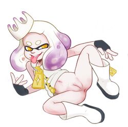 1girls anus crown mischievous_look nintendo pearl_(splatoon) pussy solo_female splatoon splatoon_2 tongue_out