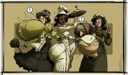 3girls ass ass_expansion ass_growth black_dress blush blushing_female breast_enlargement breast_expansion breast_growth breasts brown-haired_female brown_hair brunette-haired_female brunette_female brunette_hair butt_expansion butt_growth cake chef chef_uniform confused confused_expression confused_face confused_look cook dark-skinned_female dark_skin dress edwardian edwardian_dress edwardian_era edwardian_maid expansion female female_only growth historical history light-skinned_female light_skin maid maid_apron maid_outfit maid_uniform maids multiple_females multiple_girls stomach stomach_expansion stomach_growth stomach_inflation strawberry sudden_growth tagme tail-blazer