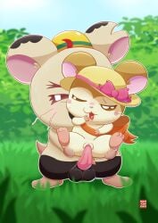 absurd_res armor balls bodily_fluids boss_(hamtaro) clothing cricetid duo female female_feral female_penetrated feral feral_on_feral feral_penetrated feral_penetrating feral_penetrating_feral fur genitals grass hamster hamtaro_(series) hamtaroso hard_hat hat headgear headwear helmet hi_res larger_male male male/female male_feral male_penetrating male_penetrating_female mammal one_eye_closed orange_ribbon oshare_(hamtaro) penetration penile penile_penetration penis penis_in_vagina plant pussy reverse_carry_position rodent sex signature size_difference smaller_female smaller_penetrated sun_hat sweat tan_body tan_fur tapering_penis vaginal_penetration
