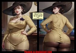 ai_art ai_generated alcina_dimitrescu big_ass caked_up caption dialogue female female_focus female_only huge_ass phizben resident_evil resident_evil_8:_village star_trek story wide_hips word_balloon